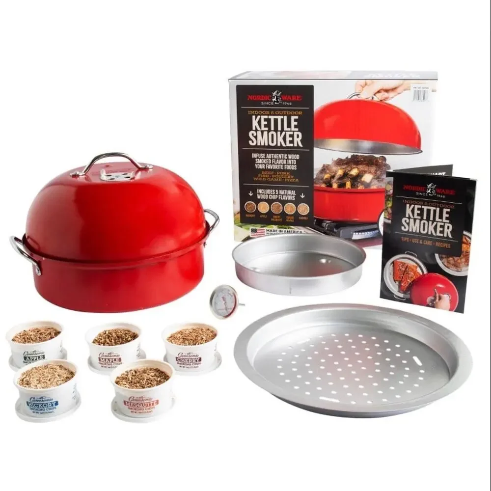 Nordic Ware Deluxe Kettle Smoker with 5 Woodchip Varieties